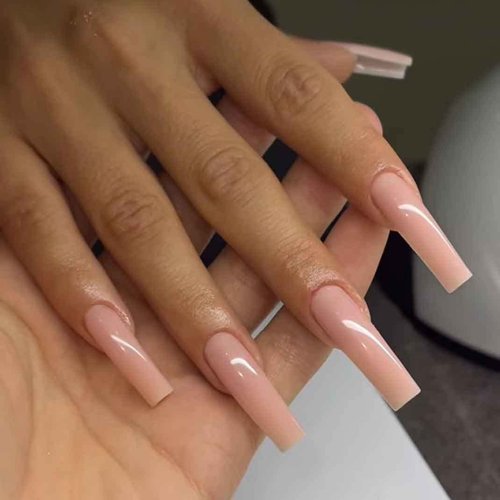 Enppode Long Press on Nails Square Fake Nails Nude Nails for Women and Girls Full Cover XL Nails 24 PC/Set