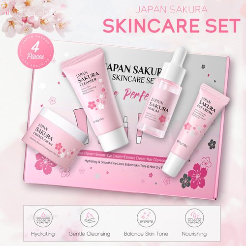 Skin Care Sets for Women/Girls JAPAN SAKURA Beauty Gift Sets Skincare Kit with Cleanser, Serum, Eye Cream, Face Cream Travel Pamper Sets for Women Gifts,Skin Care Sets & Kits