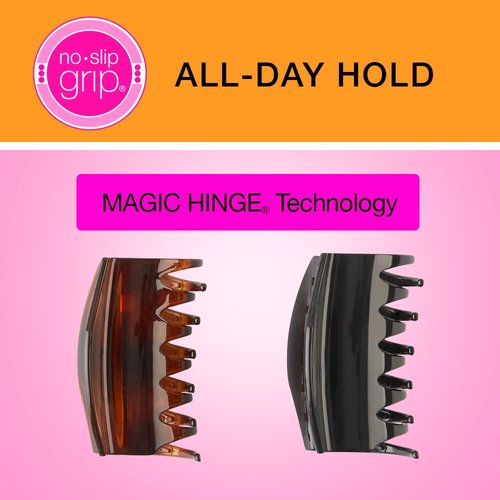 Scunci by Conair No-Slip Grip All Day Hold, Magic Hinge, Claw Hair Clip, Brown and Black, Packaging May Vary (Pack of 2)