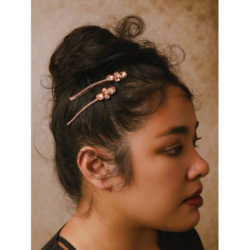 MINACHI Rhinestone Crystal Floral Hairpin Hair Clip, Champagne Tone, Hair Accessories For Women