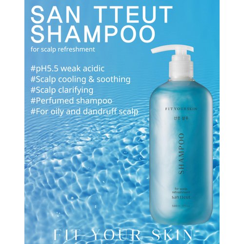 FIT YOUR SKIN SAN TTEUT Scalp Refreshment Hair Shampoo - pH 5.5 Keratin & Protein Perfumed Shampoo for Hair Loss Relief, Cooling, Exfoliating - Mint & White Musk Scent - Paraben Free - 17 fl.oz.