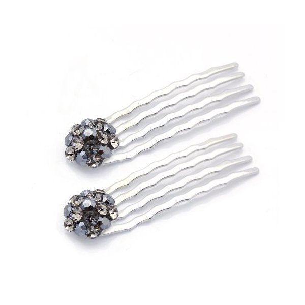 DoubleAccent Hair Jewelry Small Crystal Cluster Mini Bridal Hair Comb Set of Two, Black