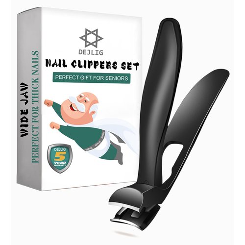 Angled Head Toenail Clippers for Thick Toenails, Ergonomic Toe Nail Clippers for Thick Nails for Seniors, Premium Steel Nail Trimmer Cutter for Seniors Men & Women with Catcher