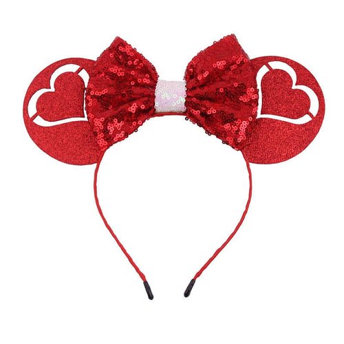 Soochat Valentine's Day Heart Headband Red Heart Sequin Headband Glitter Mouse Ears Headbands Cosplay Party Costume Accessories for Girls & Women