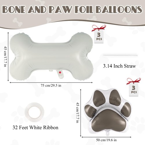 6 Pcs Dog Bone Balloons, Paw Print Balloons, 30 Inch Bone Shaped Foil Balloons,Dog Party Decorations, Paw Party Balloons for Pets Dog Birthday Party Decoration Supplies (Bone and Paw)