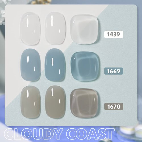 GAOY Gel Nail Polish Kit, 3 Colors Jelly Milky White Blue Gray, Sheer Soak Off UV Gel Polish Set - Cloudy Coast