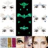 6 Sheets Face Jewels Gems Self-adhesive Rhinestone, 30g Chunky Body Eye Hair Glitter, Rave Festival Outfits Clothes Iridescent Crystals Stickers Rainbow Body Makeup Tattoo Kit(3 luminous)