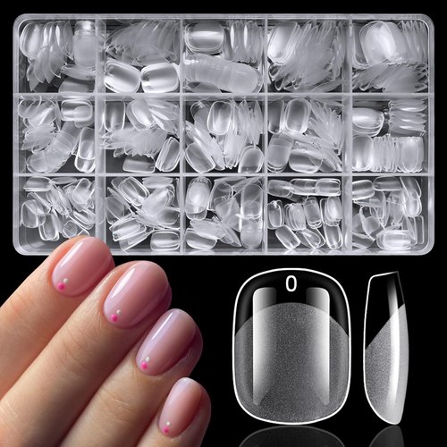 LoveOurHome 420pc Squoval Fake Nails Short Gel x Nail Tips XS Round Square Press on Nails Clear Square Nail Tips Full Cover Short False Artificial Fake Fingernail for Gel x Extension Acrylic Nails