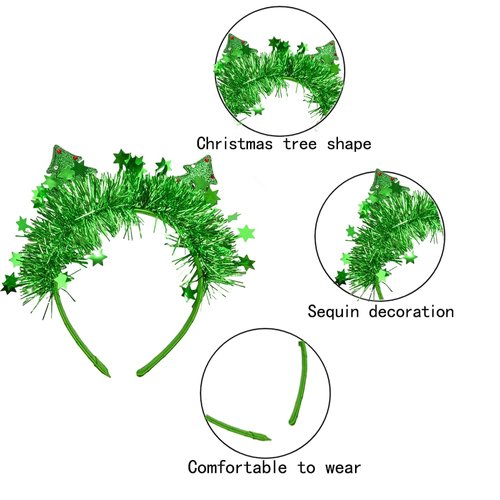 Meekest Green Headbands Christmas Tree Headband Glitter Ribbons Star Headwear Hair Hoops Accessories for Xmas Costume Holiday Decoration Party Supplies Gifts