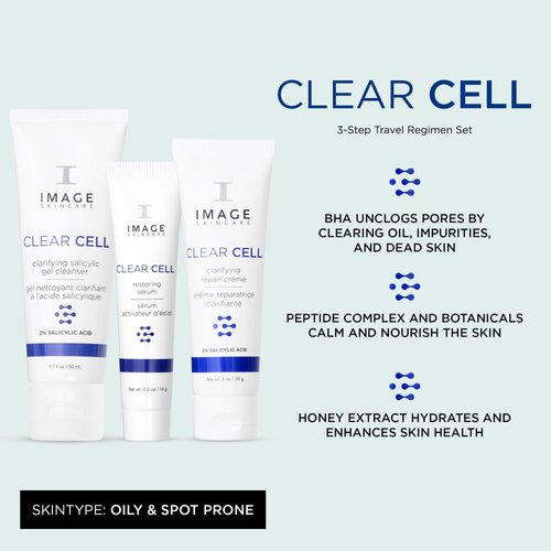 IMAGE Skincare, Clear Cell Skin Care Gift Set for Teens, Cleanser, Serum and Moisturizer, 3 Step Regimen Holiday Travel Size Set