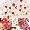 RODAKY 40PCS Red Heart Nail Charms Valentine's Day 3D Heart Shape Nail Art Supplies with Red Rhinestone Nail Gems Rhinestones Jewelry for Women Acrylic Nail Art Design Decoration