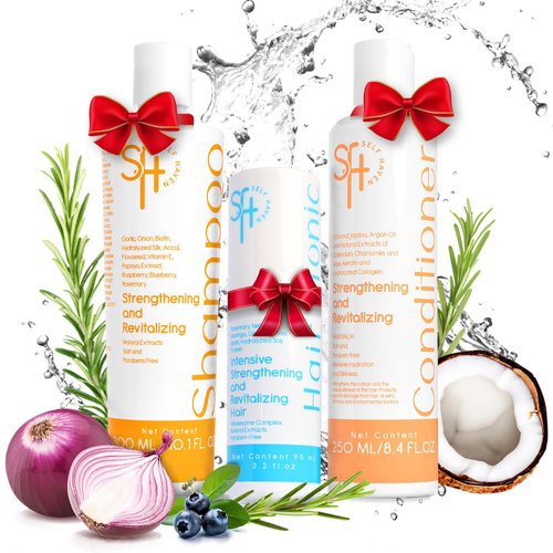 Self Haven- Biotin, Onion Rosemary Shampoo Set, Hair Conditioner and Rosemary Tonic for Hair Growth (3 in 1 Kit) Routine wellness shampoo and conditioner for women hair loss - Fuller and longer hair