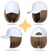 Lansigreen Baseball Cap with Hair Extensions Hat Wig Adjustable Hat Attached Short Straight 14" Synthetic Hairpiece for Women Mid Brown Mix Blonde