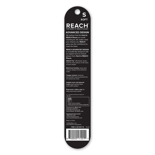REACH Advanced Design Toothbrush with Soft BRISTLES and Toothbrush Cap, 1 Count