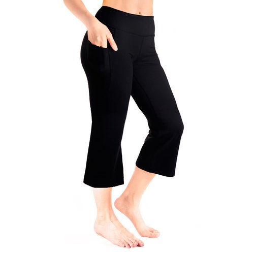 Yogipace Women's Cropped Flare Yoga Pants Capri Length Lounge Pants with Side Pockets,YCW1403,24",Black,Size L