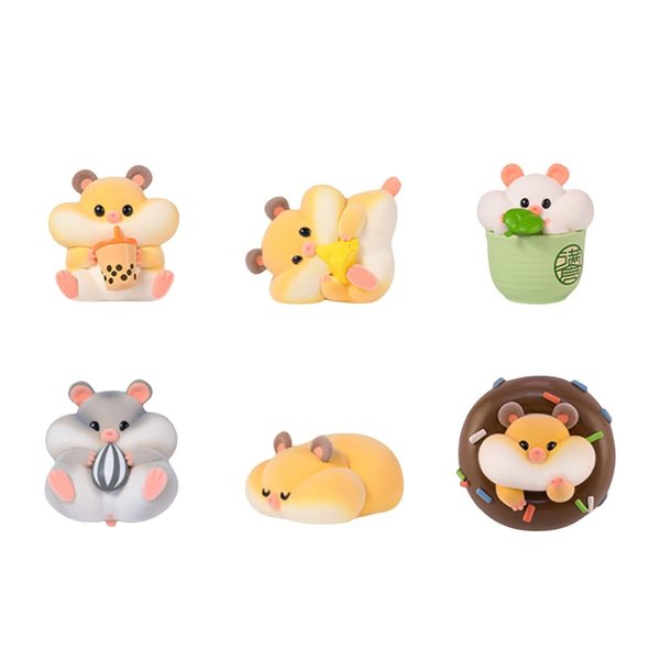 maidimiao Flocking Rich Hamster Daily Life 6PCs Cute Figures Collectible Toys Halloween Birthday Gifts