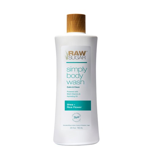 RAW SUGAR Simply Body Wash - Shea + Rice Flower (25 Fl Oz, Pack of 1) Moisturizing & Soothing Bath & Shower Gel, Formulated without Sulfates & Parabens, Vegan
