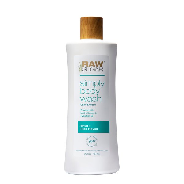 RAW SUGAR Simply Body Wash - Shea + Rice Flower (25 Fl Oz, Pack of 1) Moisturizing & Soothing Bath & Shower Gel, Formulated without Sulfates & Parabens, Vegan