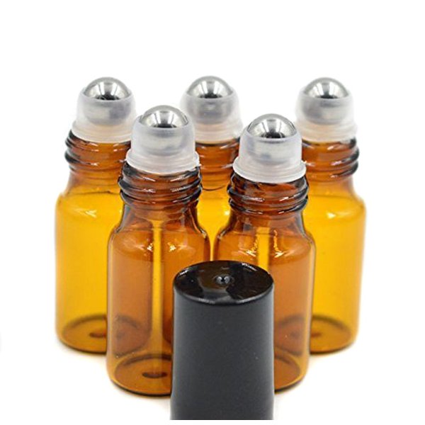24PCS 3ml Empty Glass Essential Oil Roller Bottles Container jars with Stainless Roller Balls for Travel, Perfume and Lip Gloss