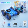 CoziBB Remote Control Car, RC Cars with Strip Lights and Headlight, 2 Hours Long Battery Life, 4WD Double-Sided 360° Flips Rotating Stunt RC Car Toys, Birthday Gift for Boys Girls (Blue)