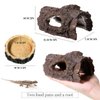Reptile Hide, Reptile Food Bowls, Lizard Resin Hollow Tree Trunk Hideout, Bearded Dragon Tank Accessories Reptile Water Dish Habitat Tank Decoration for Lizards, Snake, Gecko, 3 Pcs (Brown Rock)