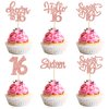 30Pcs 16th Birthday Cupcake Toppers Sixteen Happy 16th Cupcake Picks Cheers to 16 Sweet 16 Cake Decorations for 16th Birthday Anniversary Party Supplies Rose Gold Glitter