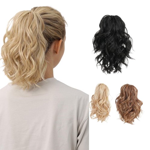 JUVABUN Claw Clip Beach Waves Ponytail Extension 10" -Black | Hair Extension Clips | Ponytail Extension Human Hair | Beach Waves Hair Extensions | Washable Realistic And Synthetic Hairpiece | Black