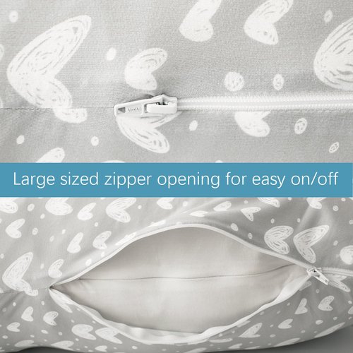 Pregnancy Full Body Pillow Cover U-Shaped (Cover Only), Super Soft Pillowcase Replacement Cover for Maternity Pillow, Universal Fit, Grey Hearts Print
