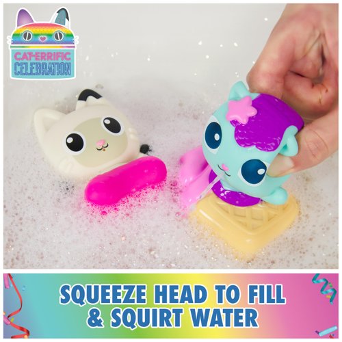 Gabby’s Dollhouse: Gabby Cat Bath Squirters, Mercat & Pandy Paws Floating Toddler Bath Toys for Girls & Boys Ages 3 and up
