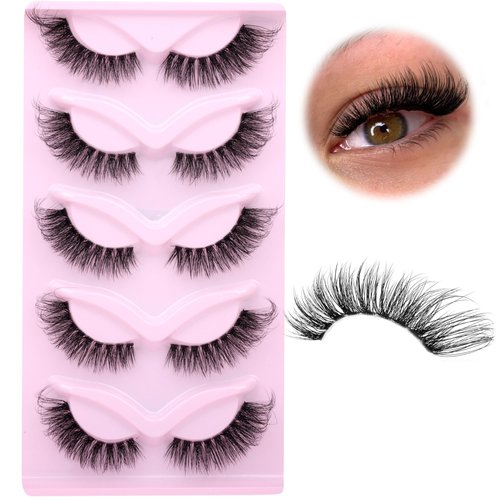Cat Eye Lashes Natural Look Fake Eyelashes Clear Band Lashes Wispy Fox Eye Lashes Mink False Eyelashes Strip Natural Lashes by Winifred
