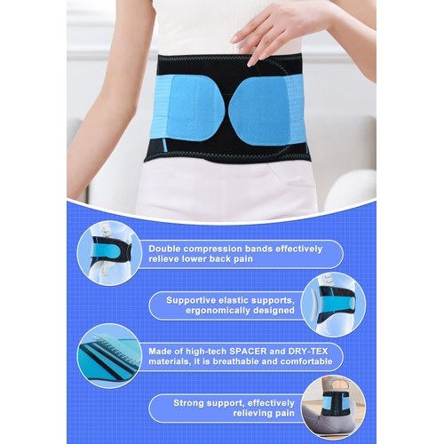 Waist Back Support Belt for Women Men,TIMTAKBO Lower Back Brace Lumbar Support for Lower Back Pain Relief,Adjustable Flexible Sport Girdle Waist Support Belt(Black/Blue,S/M Fit Belly 23.5"-31.5")