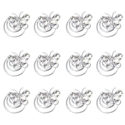 Vpang 12 Pcs Spiral Hair Pins Swirl Hair Twists Coils Hair Clips Wedding Bridal Rhinestone Pearl Metal Spiral Twist Hairpins Hair Accessories (Type 6)