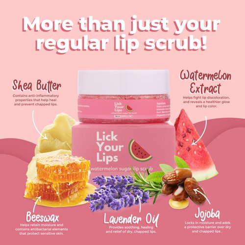 Watermelon Sugar Lip Scrub for Women Dry, Cracked and Dark Lips – Lip Scrubber Exfoliator and Organic Lip Scrubs Exfoliator and Moisturizer with Lip Brush – Vegan, Cruelty-Free Lip Care Products (20g)