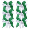 Cheerleader Bows 8 Inch Comb Color Ponytail Holder with Bling Fling Rhinestones Hair Tie Cheerleading Bows 6 Pcs (White/Green)