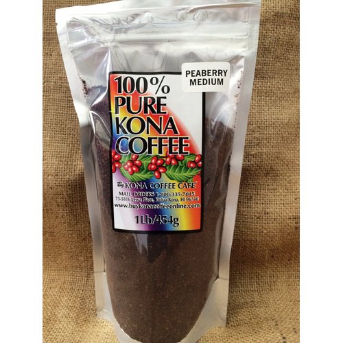100% Kona Peaberry Medium Roast Whole Bean Coffee -1 pound