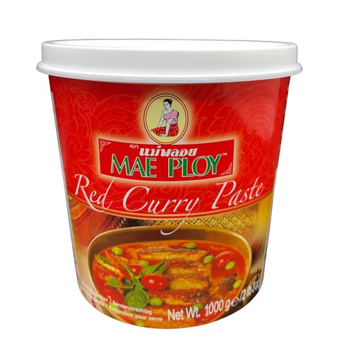Mae Ploy Red Curry Paste, Authentic Thai Curry Paste With Red Chili, Shrimp Paste, Lemongrass and Aromatic Herbs for Cooking Butter Chicken, Rendang, Curries, Stews and Other Dishes, 2.2lbs Tub