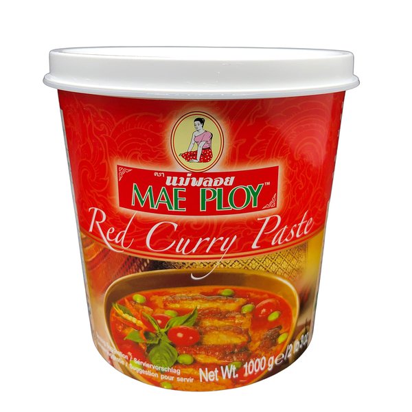 Mae Ploy Red Curry Paste, Authentic Thai Curry Paste With Red Chili, Shrimp Paste, Lemongrass and Aromatic Herbs for Cooking Butter Chicken, Rendang, Curries, Stews and Other Dishes, 2.2lbs Tub