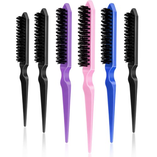 Yaomiao 6 Pcs Nylon Rat Tail Brush Set for Women - Three Row Salon Brushes for Back Combing, Root...