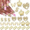 YAEISM 30PCS Gold Nail Charms 3D Crown Nail Charms Crystal Money Sign Nail Charms 5 Styles Heart Nail Charms Shiny Butterfly Charms Nail Rhinestones for Nail Art and DIY Crafts Decoration