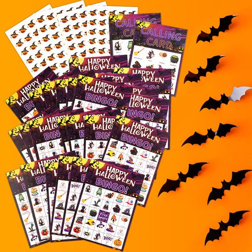DimiGlobal 24 Halloween Bingo Game Cards for Kids Halloween Party Paper Bingo Cards Bulk,School Classroom Games,Halloween Party Bingo Supplies,Family Bingo Game Set Cards