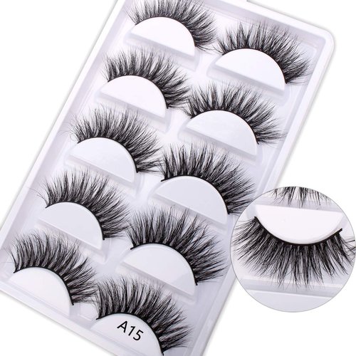 3D Mink False Eyelashes Pack Real Siberian Luxurious Messy Volume Dramatic Mink Fake Eyelashes Set 5 Pairs/Box A15-5（The New)