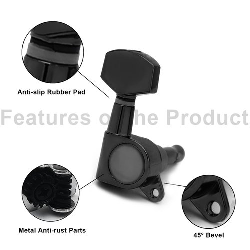 SAPHUE 6 Pieces 6R Guitar tuner pegs,Big Square Sealed guitar tuning pegs tuners machine heads,for Acoustic or Electric Guitar (Black)