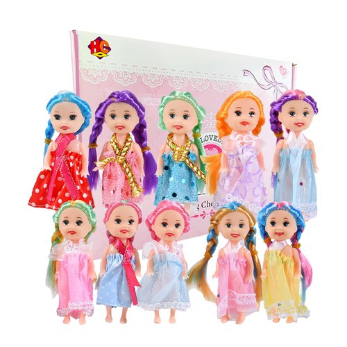 Huang Cheng Toys Mini Dolls for Girls，3 Inch Little Dolls Girl Dolls for Dollhouse，Include 10 Pieces Girl Small Dolls, 10 Sets Handmade Doll Clothes