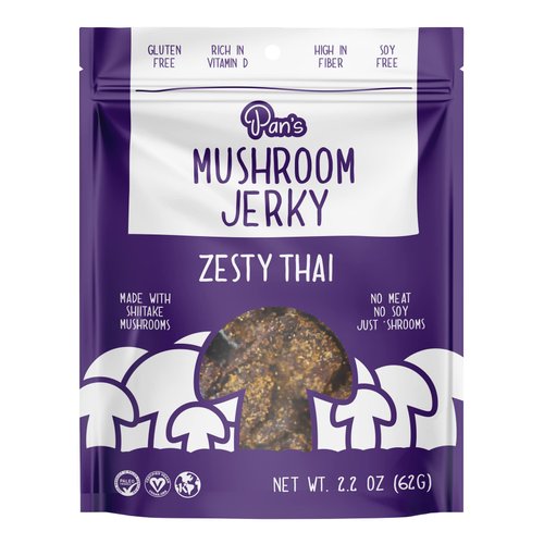 Pan's Mushroom Jerky, Organic, Vegan Snacks, Dried Mushrooms Shitake, Plant based Jerky, Meatless Jerky, Gluten Free, High in Fiber, with Zesty Thai flavor (2.2 Ounce, Pack of 1)