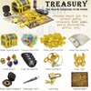 182 Pieces Kids Golden Frame Pirate Treasure Chest Toy Set with Lock Pirate Map Coins Gems Earrings Rings Eye Patch Compass Telescope Play Paper Money, Pirate Role Play Treasure Hunting Game for Kids