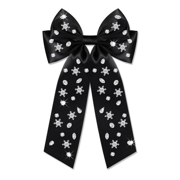 Vokone Hair Bows for Women Girls Christmas Gifts Crystal Jewel Christmas Bow Snowflake Hair Ribbon Bow Hair Clips Santa Xmas Holiday Hair Accessories for Women Snowflake Black