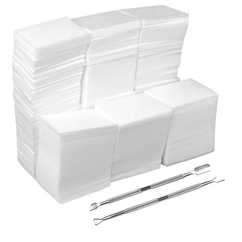 1000 Pcs Lint Free Nail Wipes Gel Nail Polish Remover Pads - Absorbent Cotton Pads For Nail Polish Removal, Nail Prep & Nail Care - Come With 2 Pcs Cuticle Pushers - Home Manicure & Nail Salon Use