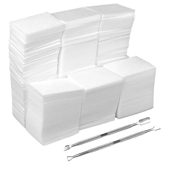 1000 Pcs Lint Free Nail Wipes Gel Nail Polish Remover Pads - Absorbent Cotton Pads For Nail Polish Removal, Nail Prep & Nail Care - Come With 2 Pcs Cuticle Pushers - Home Manicure & Nail Salon Use