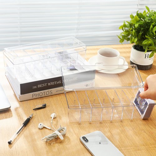 Wenqik Trading Card Storage Box Plastic Card Storage Box Transparent Playing Card Case with Removable Dividers Storage 560 Standard Cards(2 Pcs)