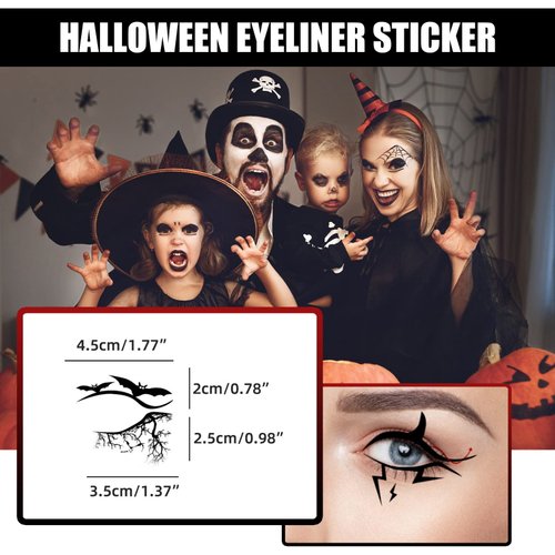 BASEMMAHER 4 Pairs Halloween Eyeshadow Eyeliner Stickers Spider Web Bat Spooky Temporary Tattoo Stickers Face Eye Makeup 3D Self-Adhesive Eye Shadow Decals for Women Girls Halloween Masquerade Party
